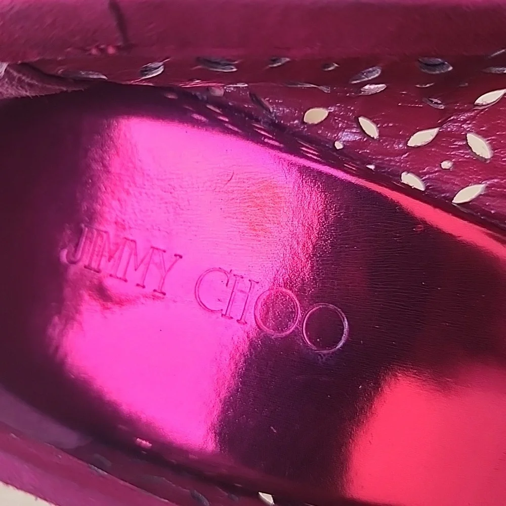 JIMMY CHOO 'PAPINA' BERRY WINE SUEDE CORK WEDGE Size 40